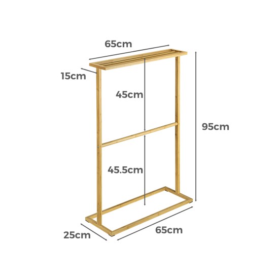 Bamboo Towel Bar Holder Rack 2 Tiers Freestanding Drying Storage Bamboo Towel Bar Holder Rack 2 Tiers Freestanding Drying Storage